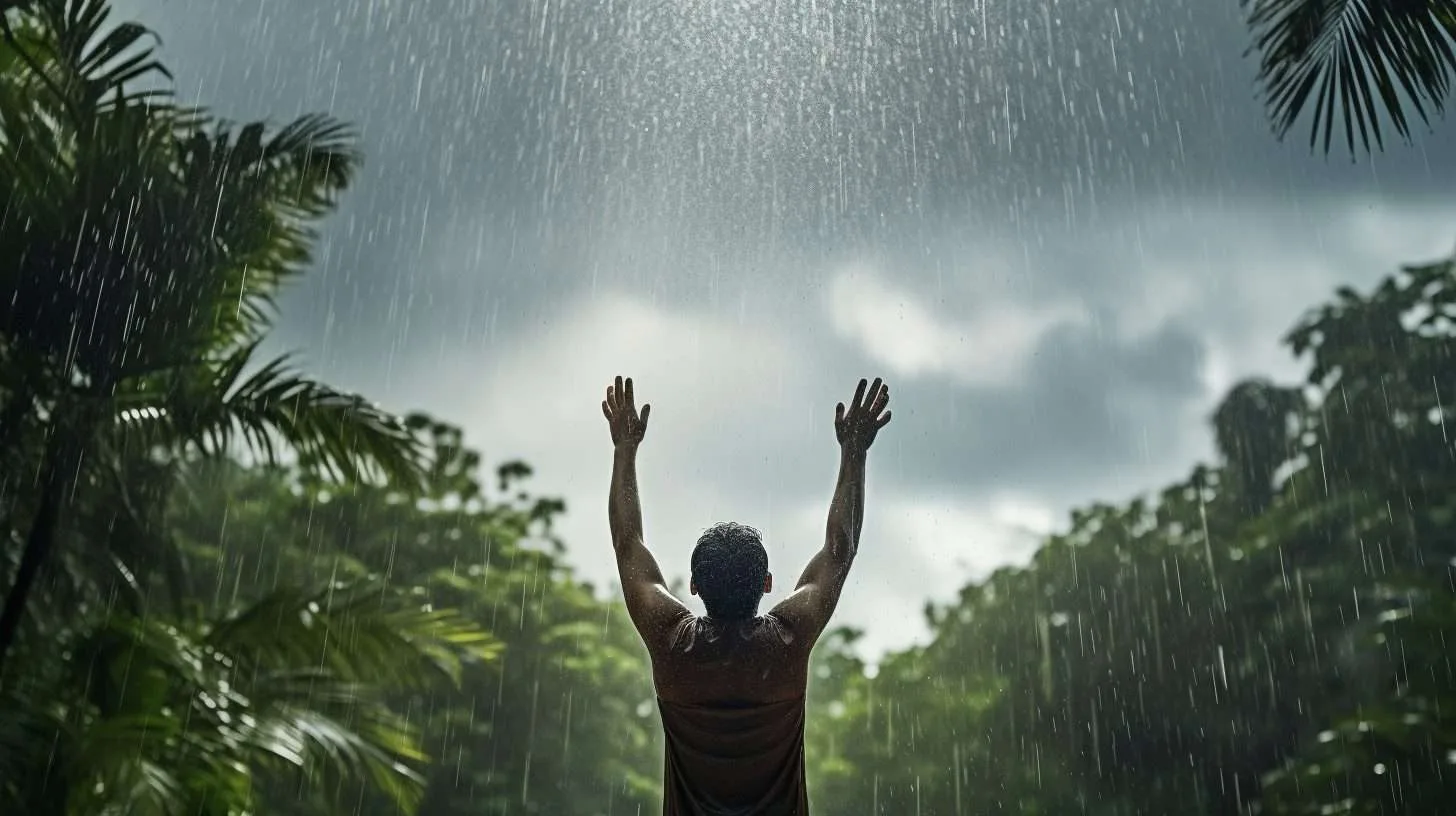 man enjoying the rain