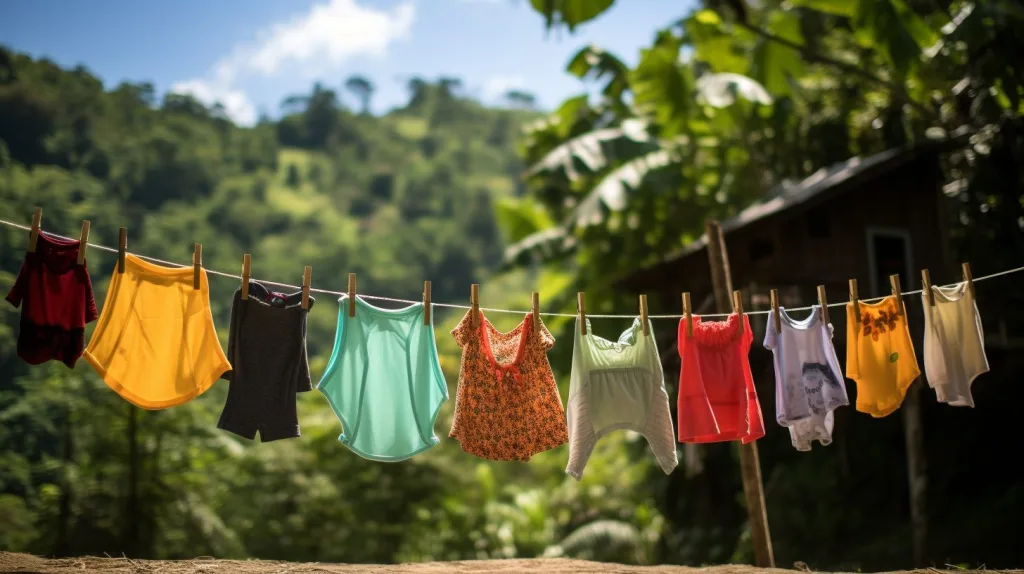 clothes hanging on a washing line outside in the jungle