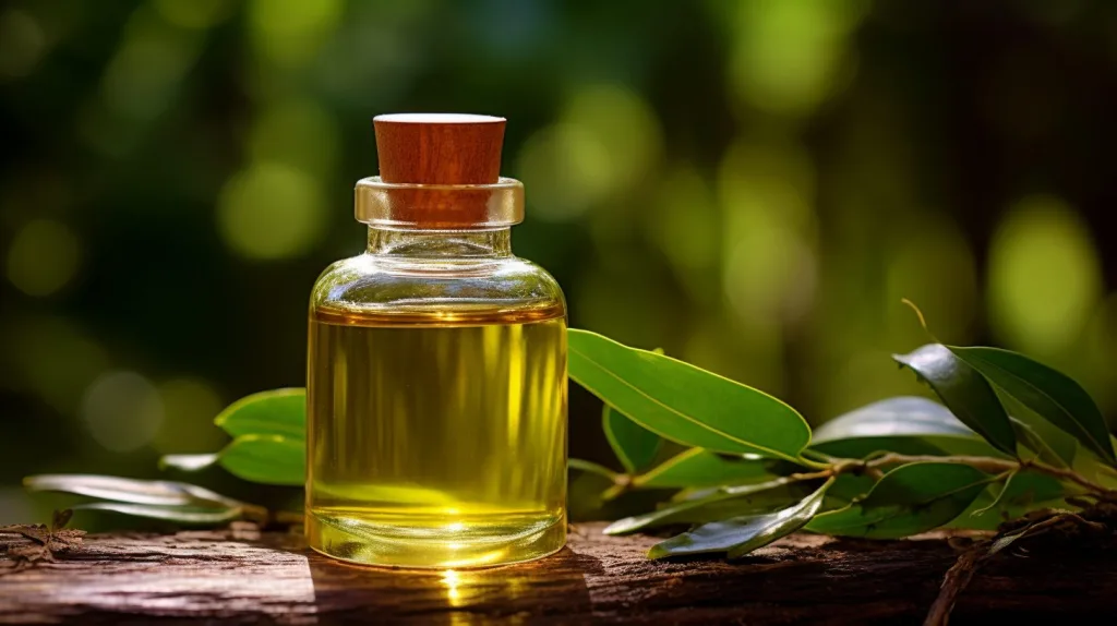 Tea Tree Oil displayed on wooden table
