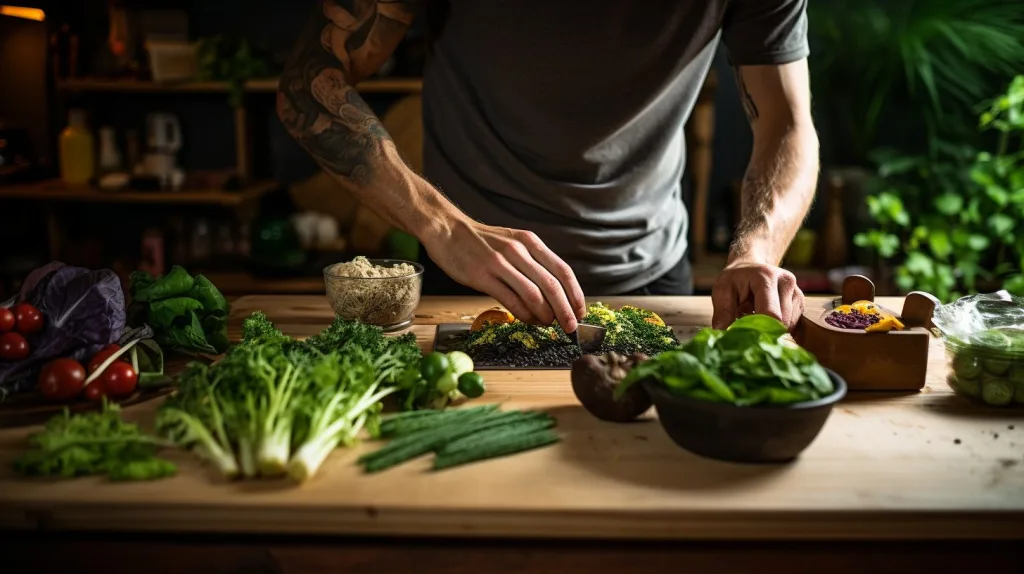 A man preparing a meal at home with fresh ingredients 
