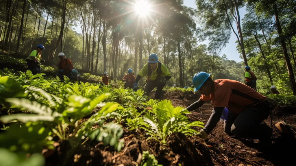 A group of people tending to the grounds in a national park 