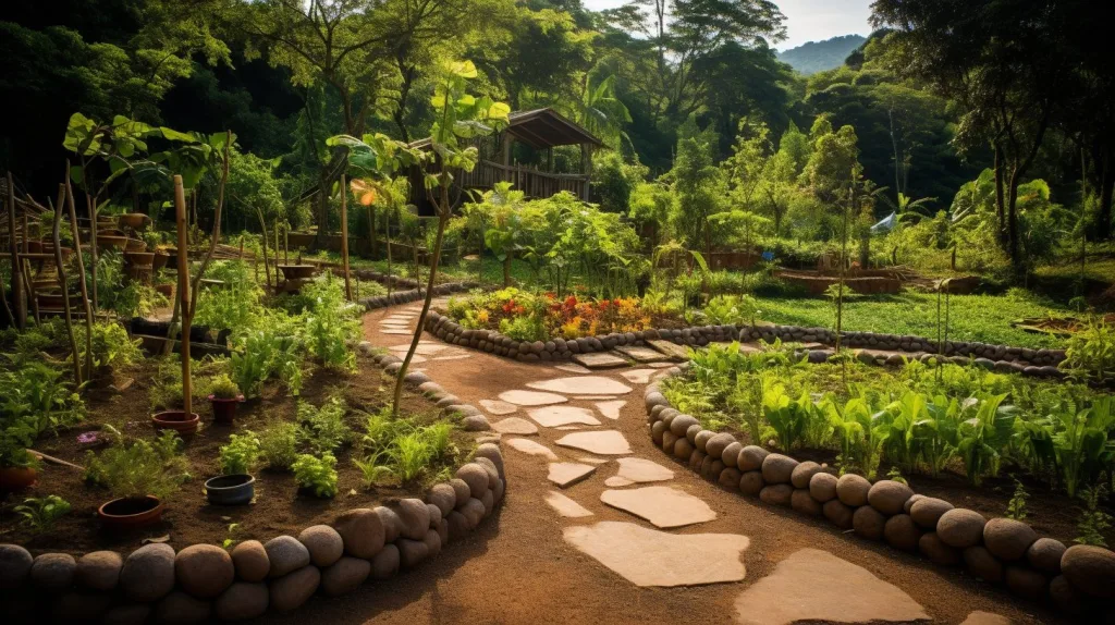 A trail that was built to easily access various sections of a food forest 