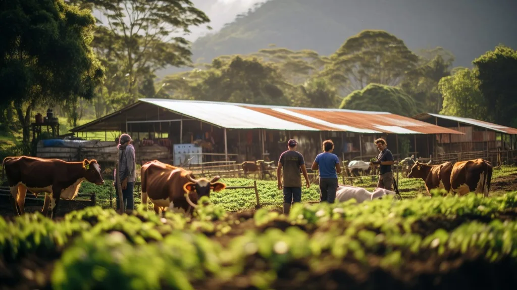 Farmers having a discussion about sustainable livestock management 