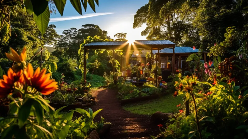 Sunset over a food forest 
