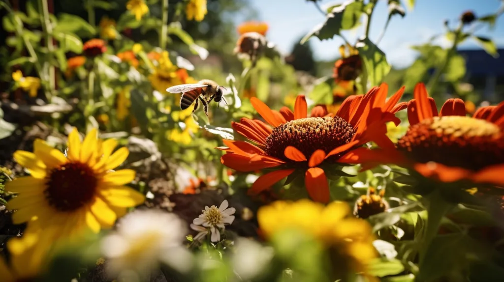 A bee about to pollen a beautiful red flower 