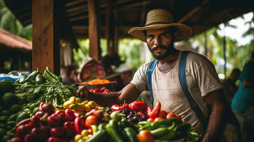 A local farmer selling his produce at the market