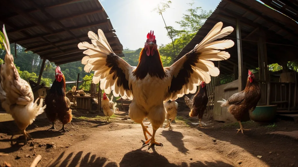 A rooster trying to attract a hen 
