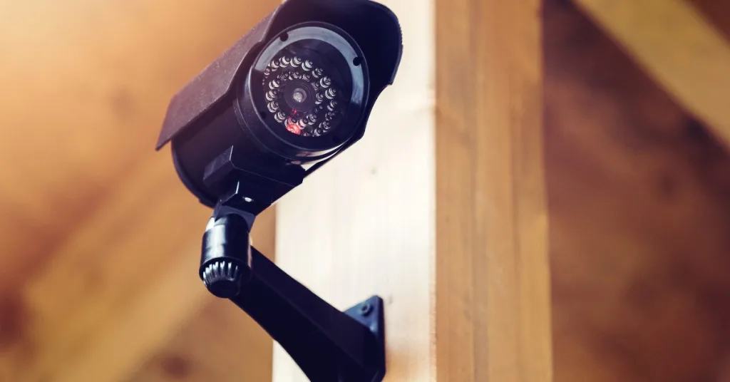 A security camera being installed under cover