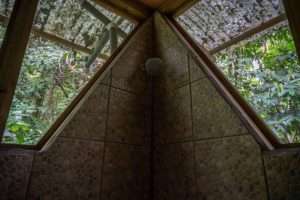 A corner shower in a cabin