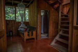 A futon in wooden cabin