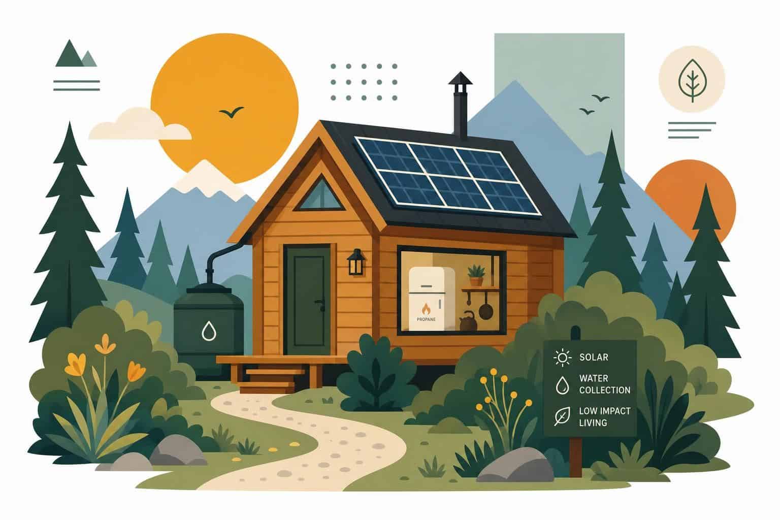 A minimalist flat vector illustration of a rustic cabin in a mountain valley, emphasizing sustainability and serene living. A minimalist flat vector illustration of a rustic cabin in a mountain valley, emphasizing sustainability and serene living.