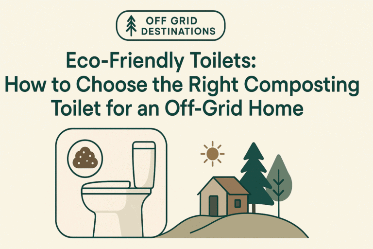 Modern editorial illustration for How to Choose the Right Composting Toilet for an Off-Grid Home on Off Grid Destinations.